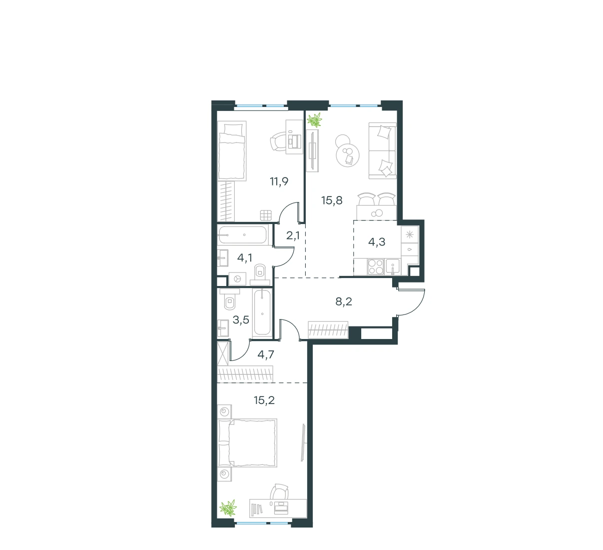 3-комнатные квартиры от 53 м² — 20,5 млн ₽
